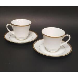 Noritake Contemporary Fine China Toorak Gold M/041 Teacup & Saucer Set, Set of 2